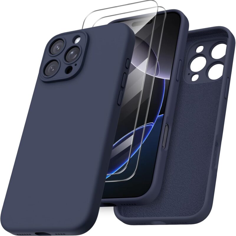 ORNARTO Coque pour iPhone 16 Pro Max, Housse Silicone avec 2 Verres Trempés