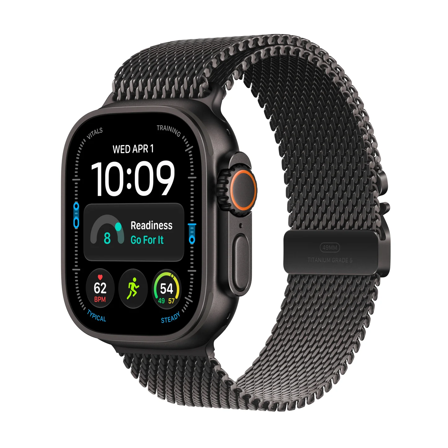 Apple Watch Ultra 4 GPS + Cellular 49 mm Titane noir avec Boucle milanaise titane noir — M